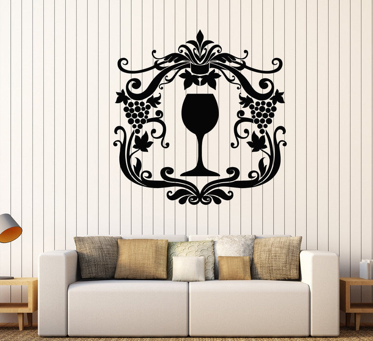 Vinyl Wall Decal Wine Glass Alcohol Drink Grape Kitchen Design Stickers Unique Gift (1003ig)