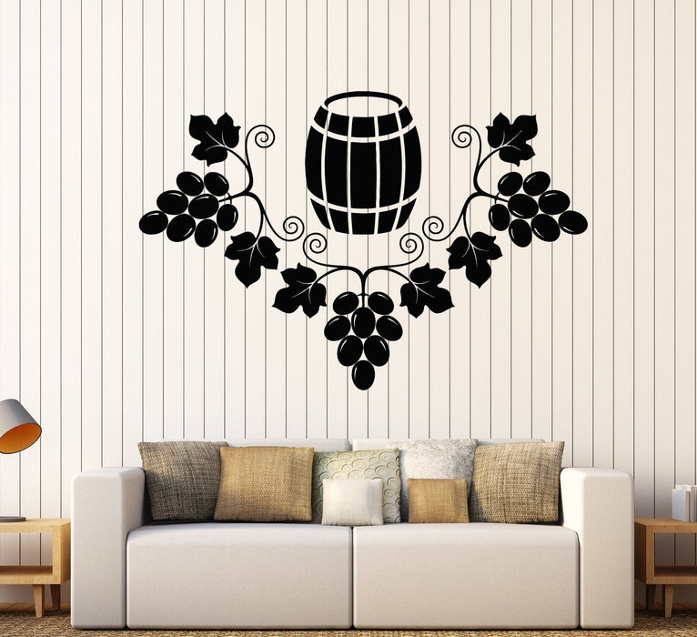 Vinyl Wall Decal Grapes Barrel Wine Alcohol Winemaker Stickers Unique Gift (1744ig)