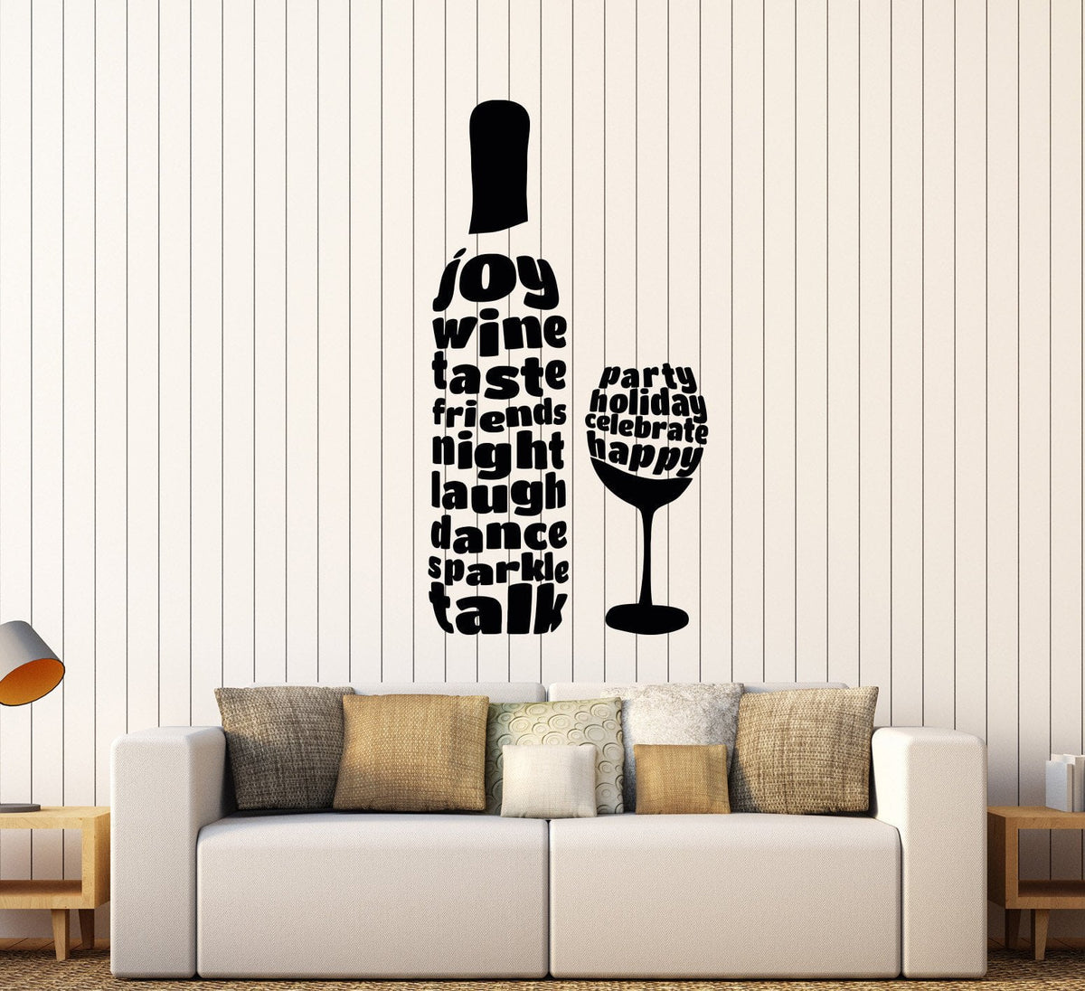 Vinyl Wall Decal Wine Glass Bottle Alcohol Word Bar Stickers Unique Gi ...