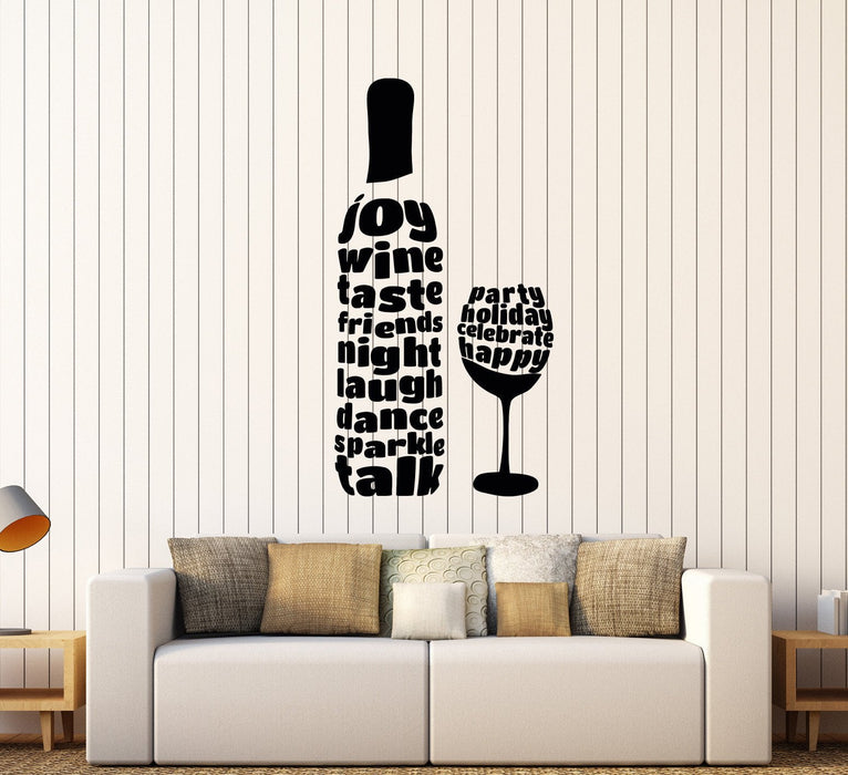 Vinyl Wall Decal Wine Glass Bottle Alcohol Word Bar Stickers Unique Gift (287ig)