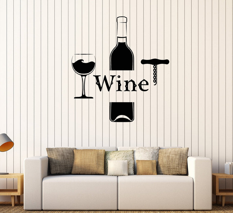 Vinyl Wall Decal Wine Bottle Glass Alcohol Bar Drink Stickers Mural Unique Gift (570ig)