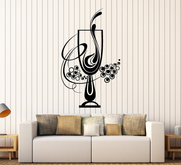Vinyl Wall Decal Wineglass Wine Champagne Grape Kitchen Design Stickers Unique Gift (827ig)