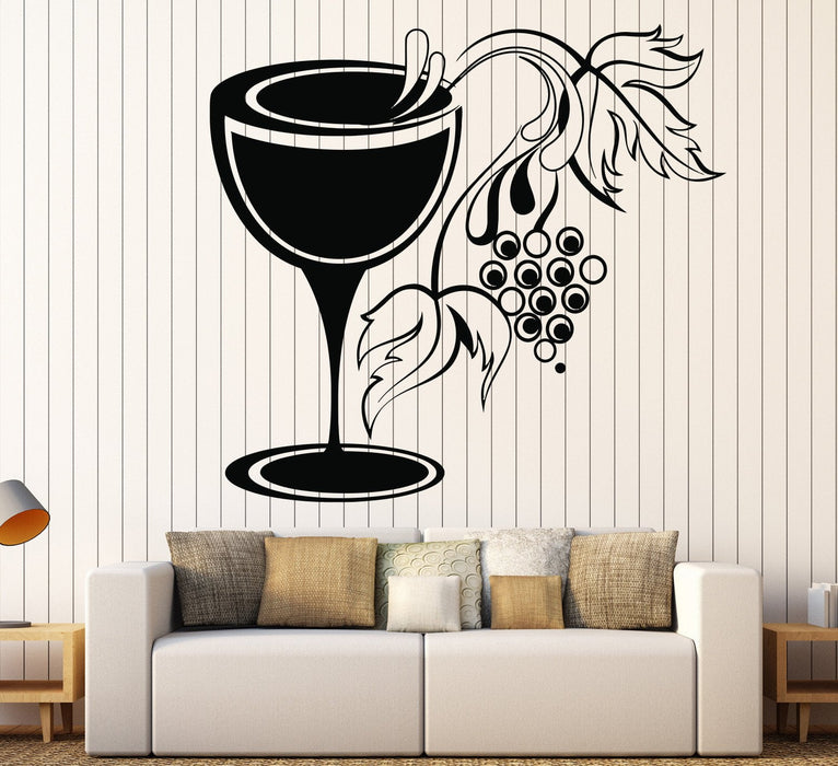 Vinyl Wall Decal Glass Grapes Wine Shop Kitchen Decor Stickers Unique Gift (828ig)