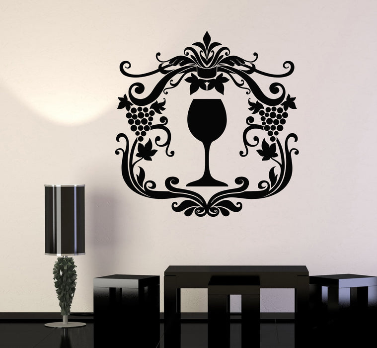 Vinyl Wall Decal Wine Glass Alcohol Drink Grape Kitchen Design Stickers Unique Gift (1003ig)