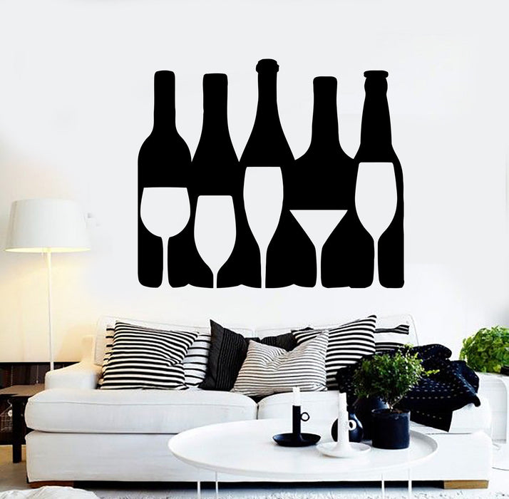 Vinyl Wall Decal Wine Alcohol Bottle Bar Drink Glass Stickers Unique Gift (ig4551)