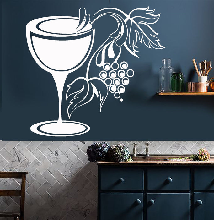 Vinyl Wall Decal Glass Grapes Wine Shop Kitchen Decor Stickers Unique Gift (828ig)