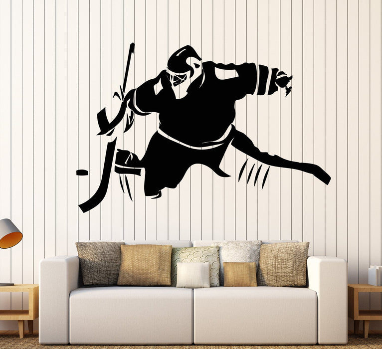 Vinyl Wall Decal Ice Hockey Winter Sports Puck Goalkeeper Stickers (2165ig)