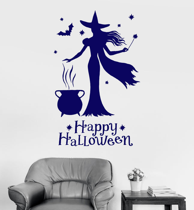 Vinyl Wall Decal Happy Halloween Witch Magic Witchcraft Stickers Unique Gift (1573ig)
