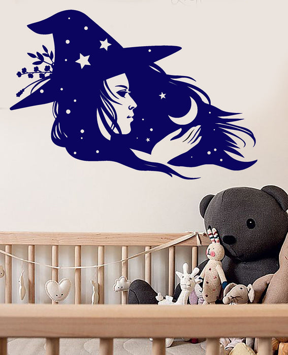 Vinyl Wall Decal Magic Witch Sorceress Crescent Stars Stickers (2990ig)