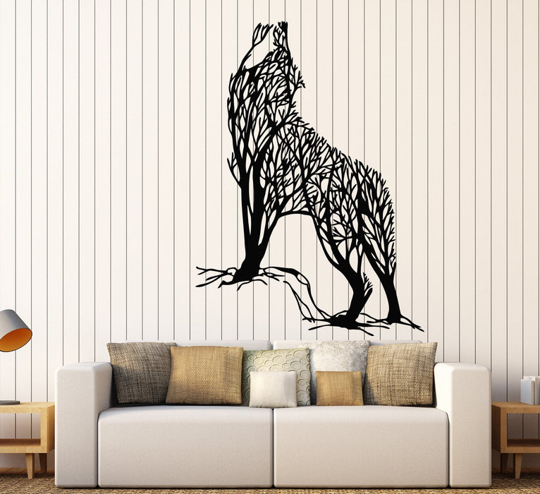 Vinyl Wall Decal Abstract Tree Wild Howling Wolf Predator Animal Stickers (2613ig)