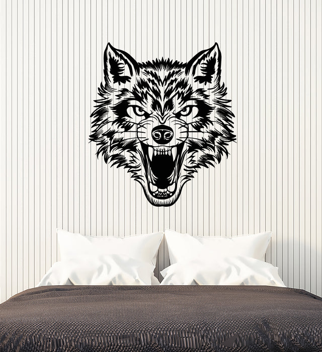 Vinyl Wall Decal Lone Wolf Head Angry Predator Forest Wild Animal Stickers (3829ig)
