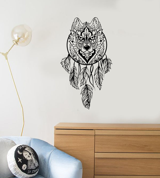 Vinyl Wall Decal Dream Catcher Wolf Head Forest Predator Stickers (4083ig)