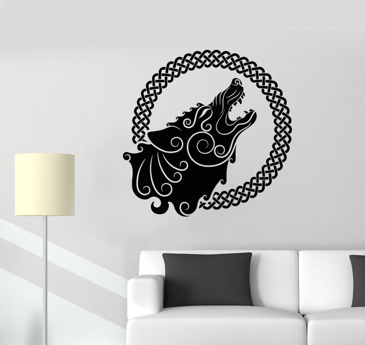 Vinyl Wall Decal Ethnic Style Howling Wolf Full Moon Ornament Stickers (2812ig)