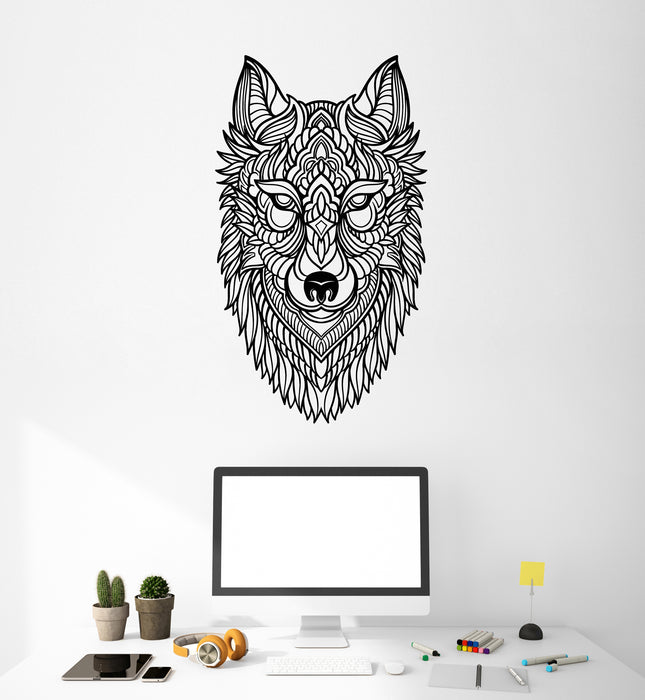 Виниловые наклейки на стену «Лесной волк» с изображением головы хищника (3961ig)