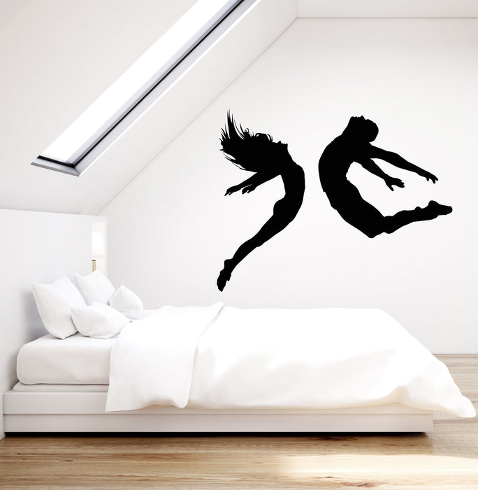 Vinyl Wall Decal Jumping Woman And Man Sports Fitness Gym Stickers (2490ig)