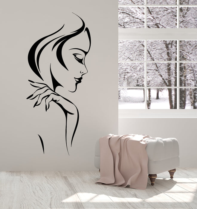 Vinyl Wall Decal Beautiful Woman Face Makeup Lady Girl Hairstyle Stickers (2344ig)
