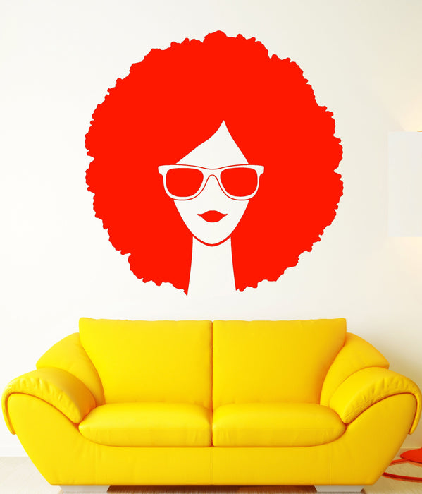 Vinyl Wall Decal Girl In Sunglasses Afro Hairstyle Frizz Stickers Unique Gift (1945ig)