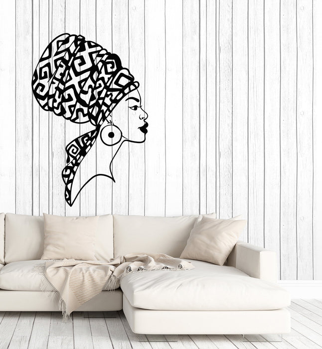 Vinyl Wall Decal Beautiful African Native Woman Face Girl Turban Stickers (2792ig)