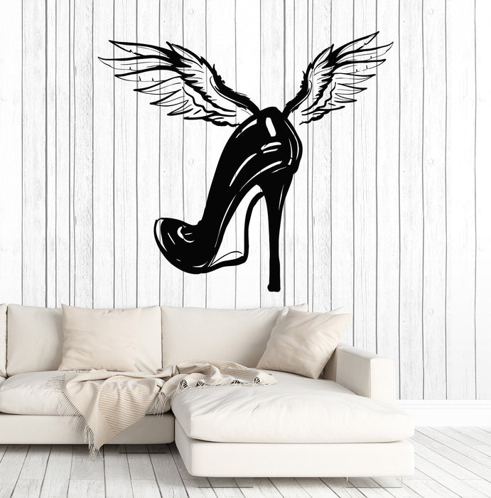Autocollant mural en vinyle pour chaussures de femme, ailes, décoration de chambre, cadeau unique (1372ig)