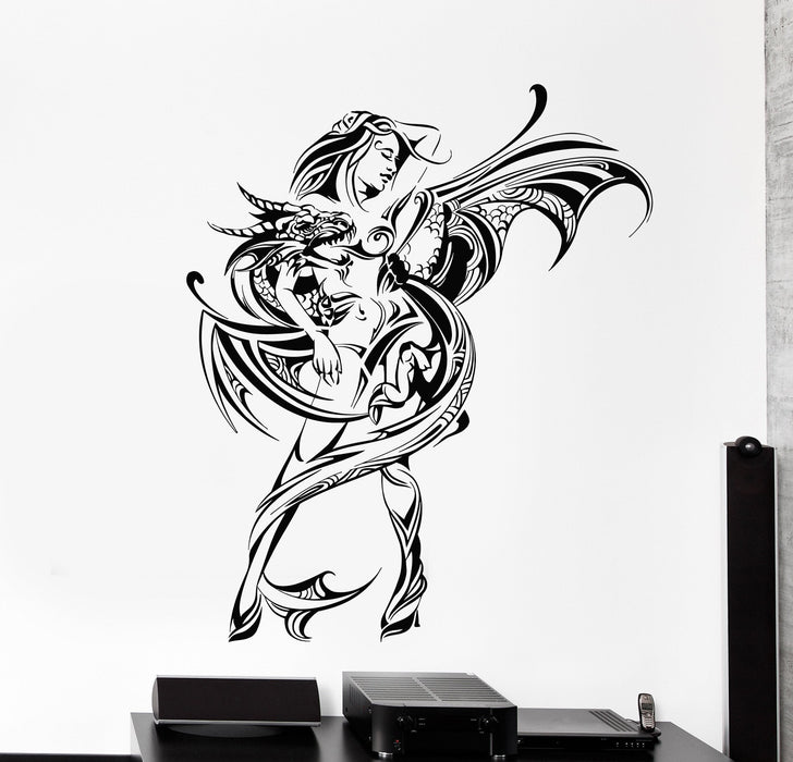 Vinyl Wall Decal Naked Woman with Dragon Fantasy Art Stickers Mural Unique Gift (ig4979)