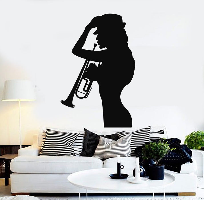 Виниловая наклейка на стену женский силуэт саксофон музыка джаз наклейки уникальный подарок (ig4605)
