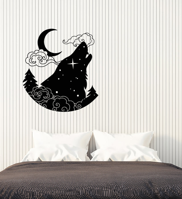 Vinyl Wall Decal Howling Wolf Crescent Night Forest Predator Stickers (3755ig)