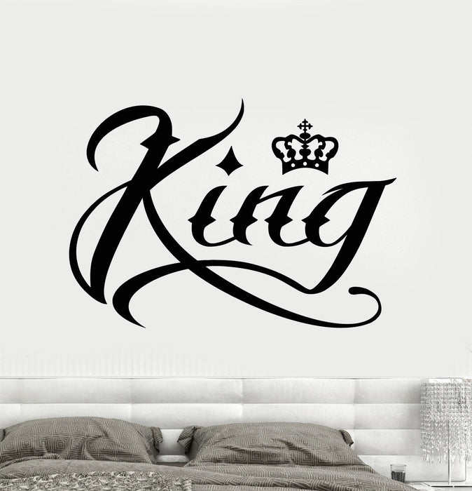 Vinyl Wall Decal King Word Inscription Crown Stickers Unique Gift (1715ig)