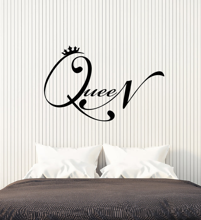 Vinyl Wall Decal Quote Word Queen Crown For Girl Room Stickers (3164ig)