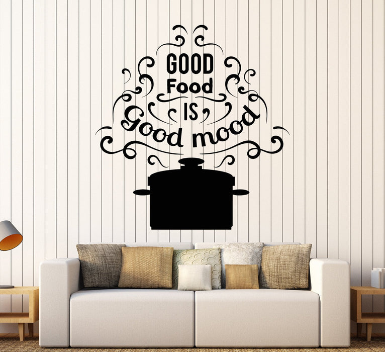Vinyl Wall Decal Words Pan Good Food Mood Quote For Kitchen Stickers Unique Gift (1356ig)