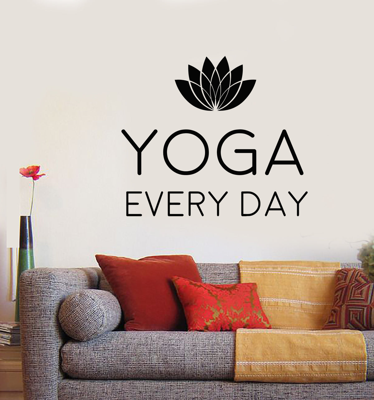 Vinyl Wall Decal Motivation Quotation Words Yoga Lotus Flower Stickers ...