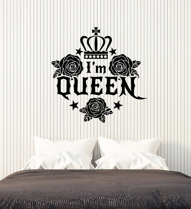 Vinyl Wall Decal Word Logo I'm Queen Crown Girl's Room Stickers (3276ig)