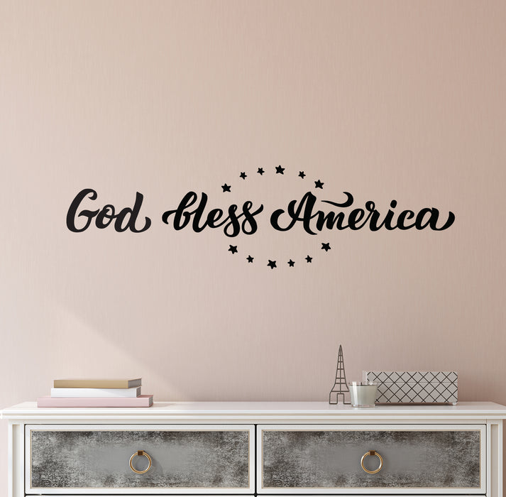 Vinyl Wall Decal Patriotic Words Quote God Bless America Stickers (4159ig)