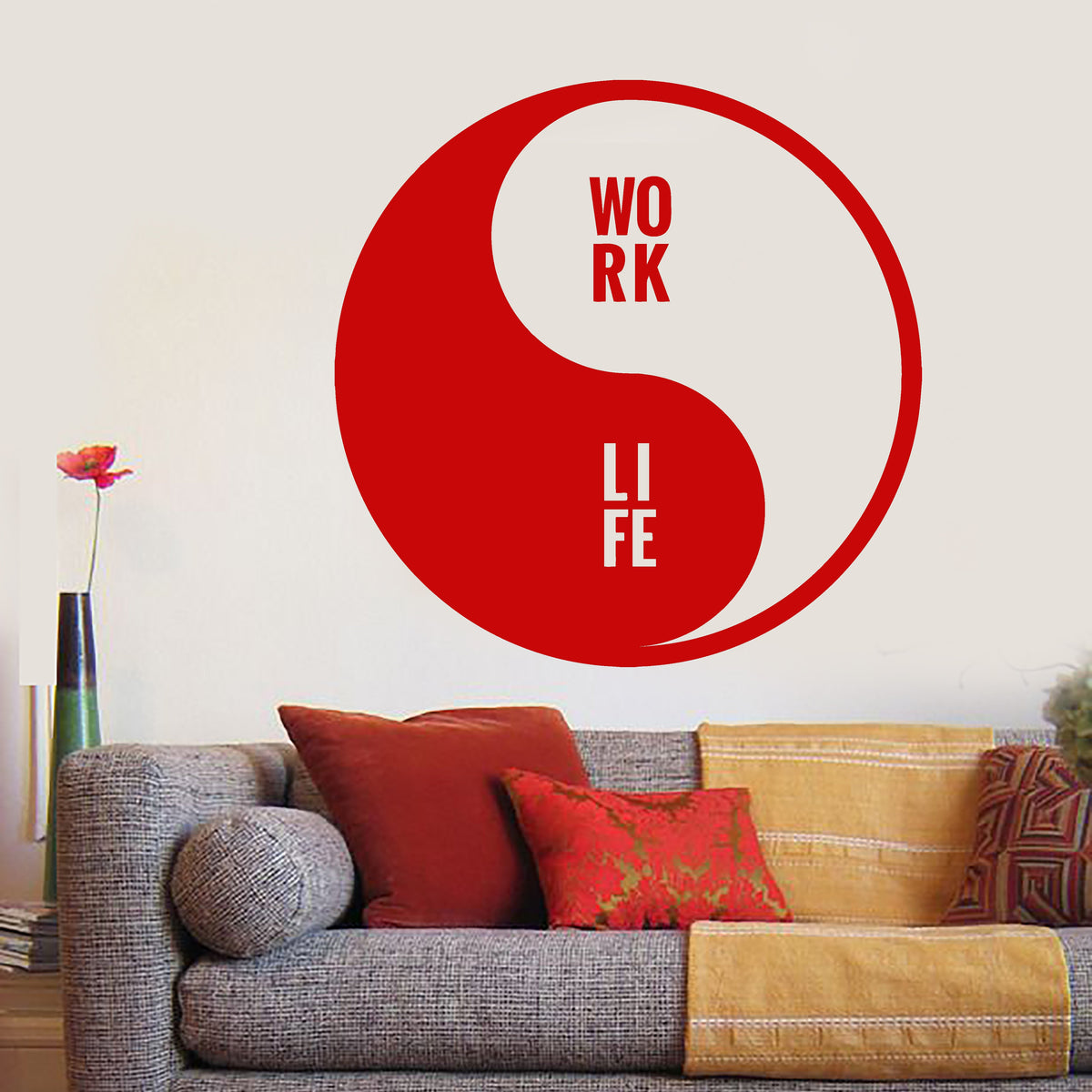 Vinyl Wall Decal Yin Yang Symbol Buddhism Words Work Life Stickers Uni ...