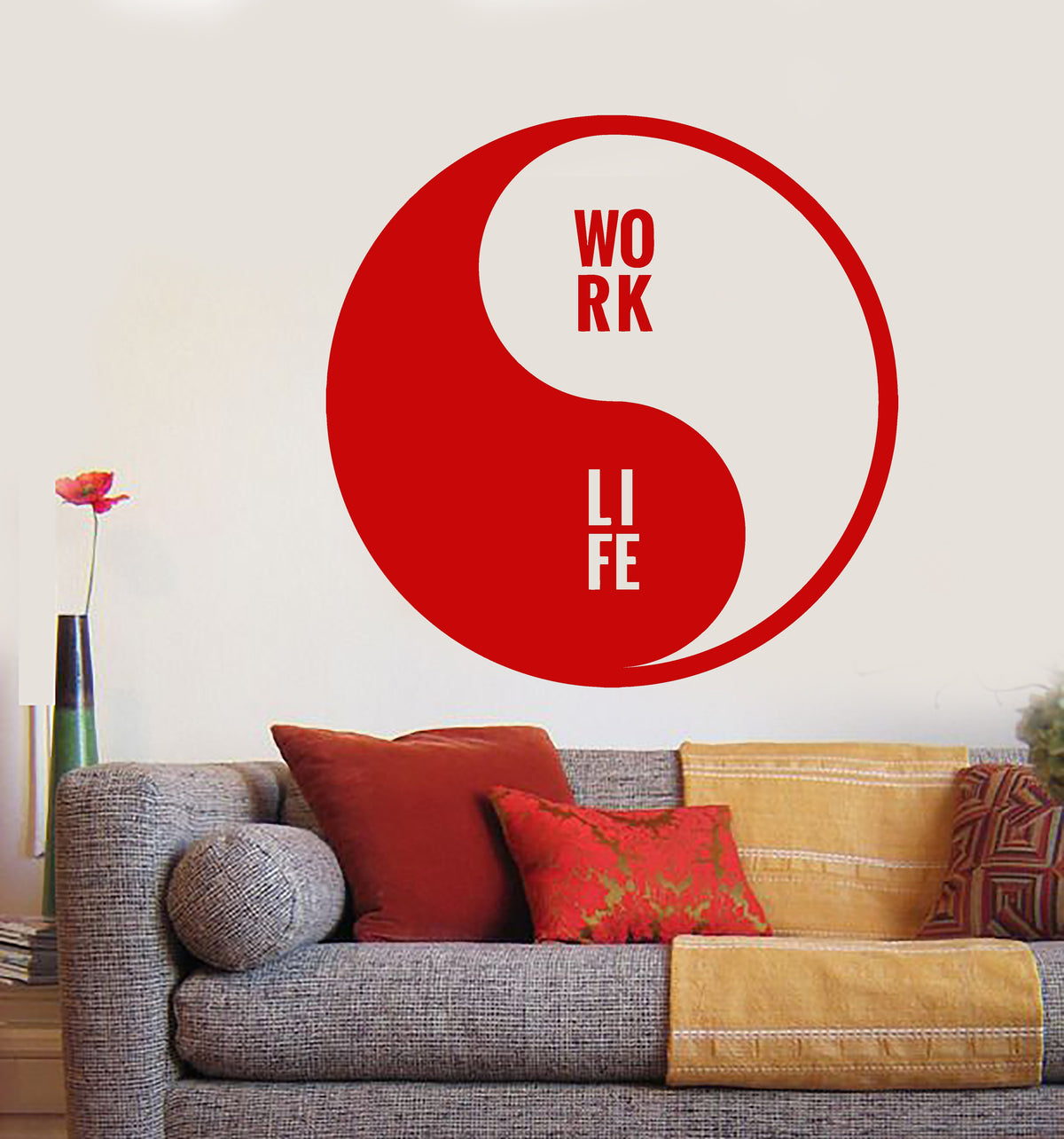 Vinyl Wall Decal Yin Yang Symbol Buddhism Words Work Life Stickers Uni ...