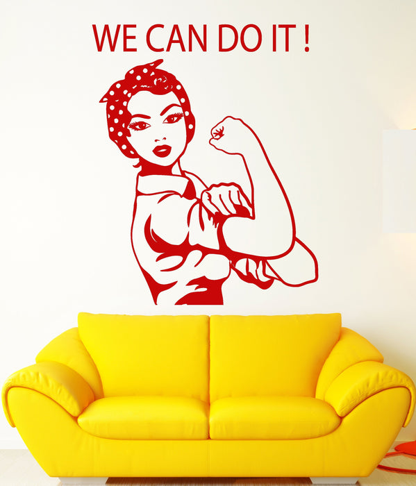Vinyl Wall Decal Pin Up Style Girl Worker Motivation Quote Stickers (2641ig)