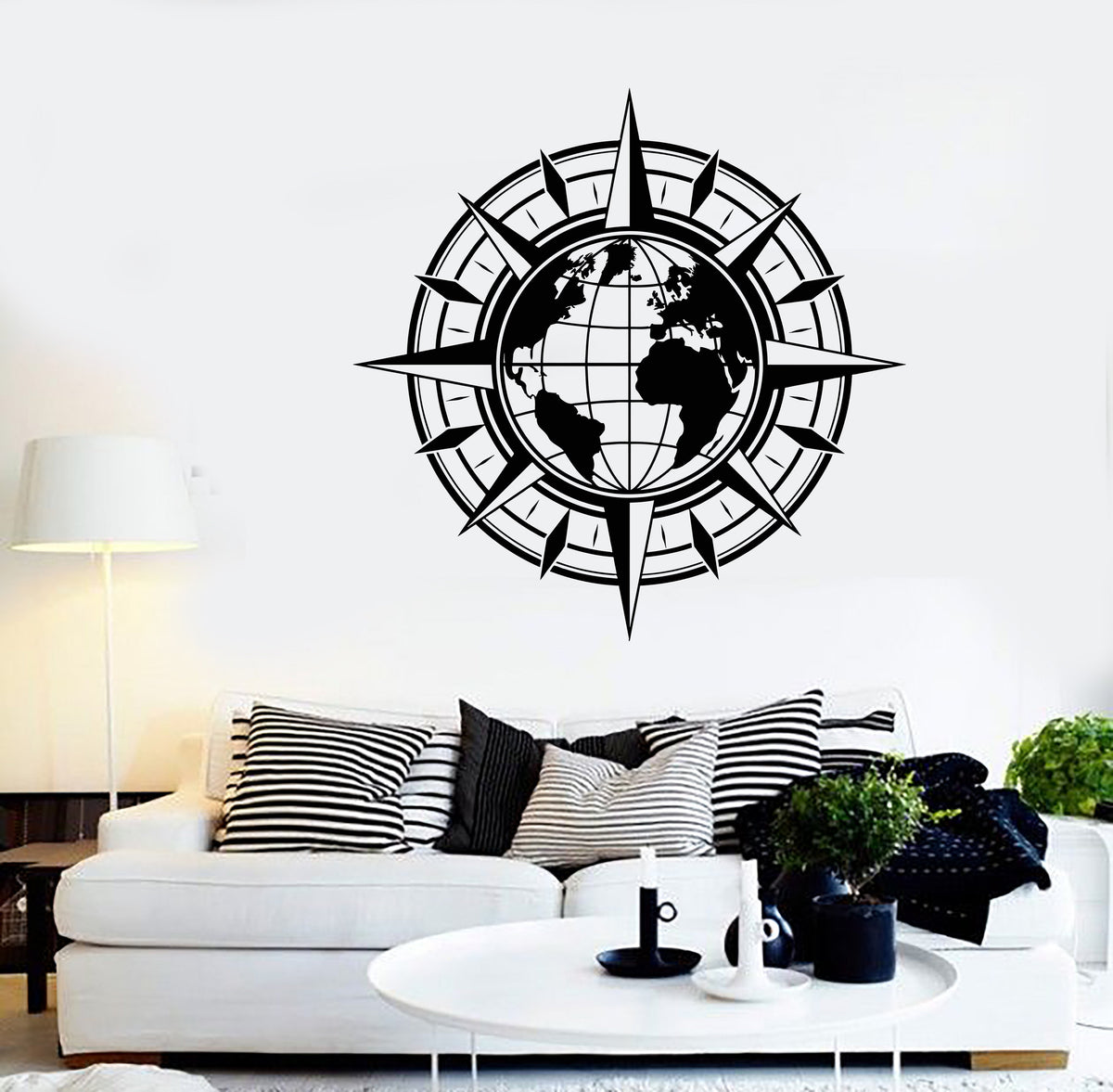 Vinyl Wall Decal Map Of World Compass Travel Globe Earth Stickers Uniq ...