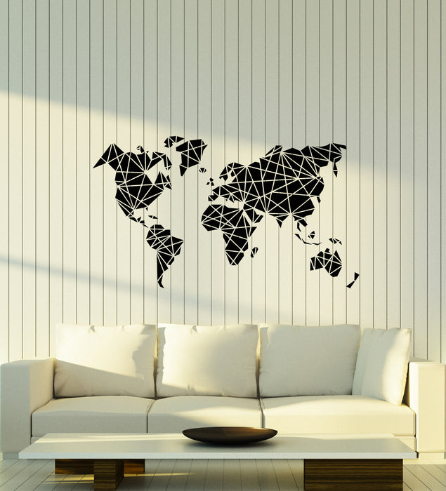Vinyl Wall Decal Abstract World Map Polygonal Living Room Stickers (3670ig)