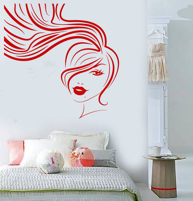 Vinyl Wall Decal Funny Beautiful Girl Head Hairdresser Hairstyle Stickers Unique Gift (1351ig)