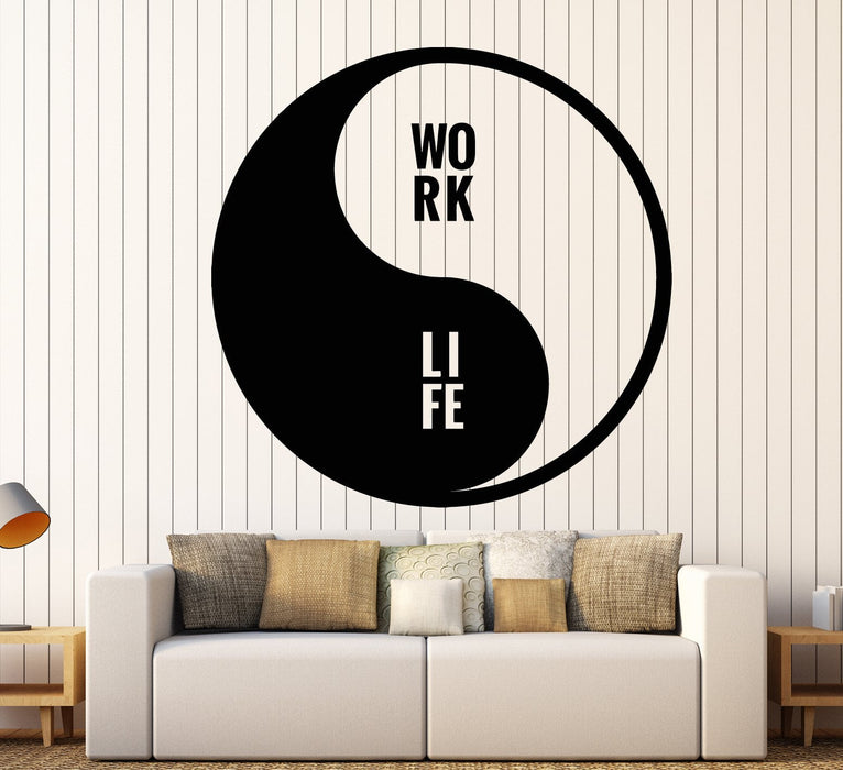 Vinyl Wall Decal Yin Yang Symbol Buddhism Words Work Life Stickers Unique Gift (1779ig)
