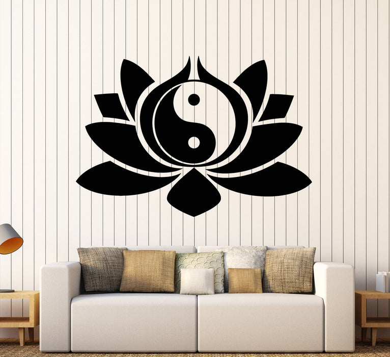 Vinyl Wall Decal Lotus Flower Yin Yang Symbol Buddhism Yoga Stickers Unique Gift (1817ig)
