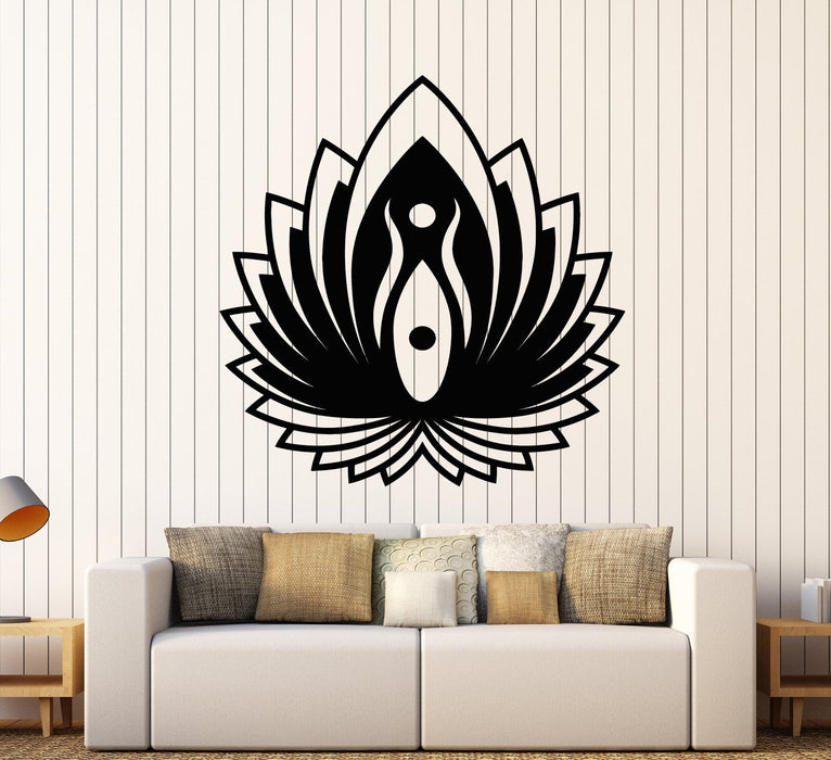 Vinyl Wall Decal Yin Yang Symbol Lotus Flower Yoga Buddhism Stickers (2598ig)