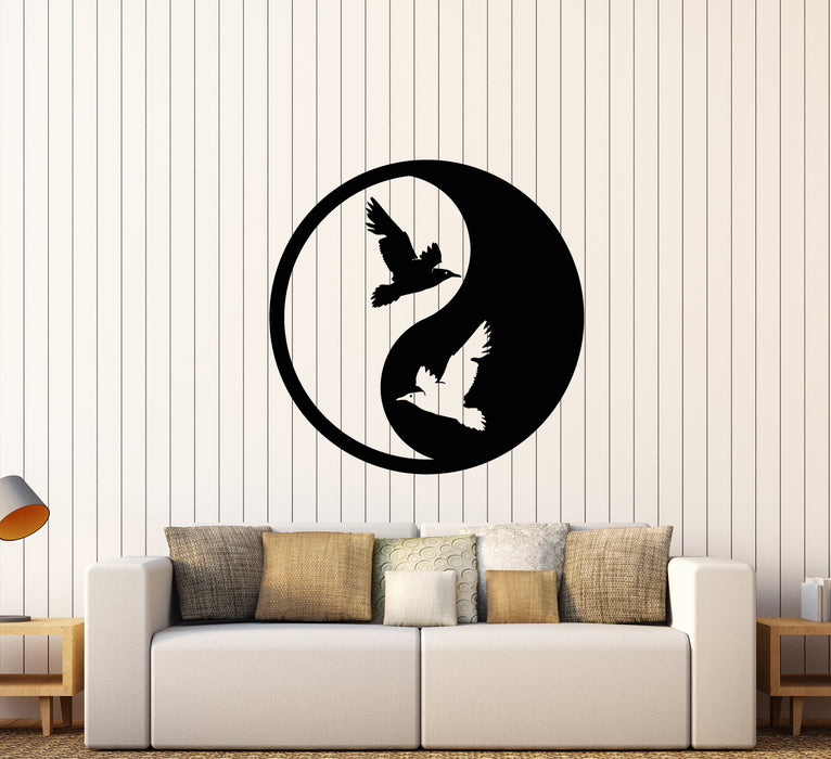 Виниловые наклейки на стену Символ Инь-Ян Буддизм Религия Птицы Наклейки (3298ig) 