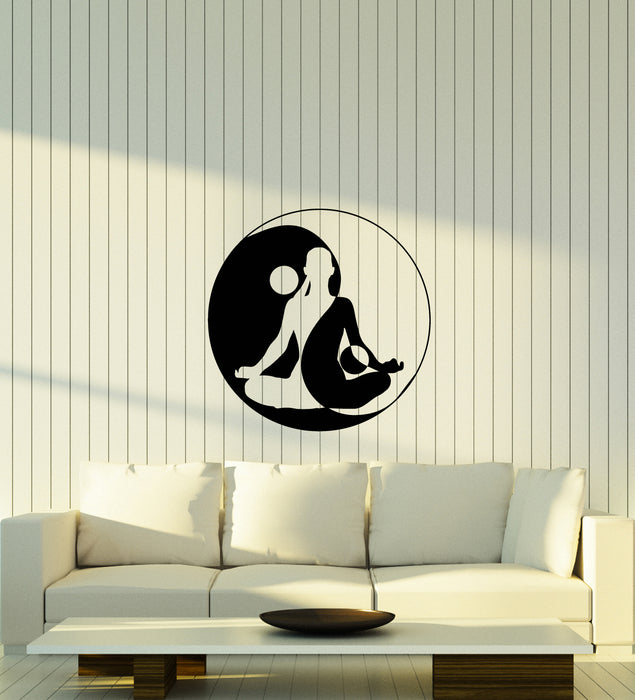 Vinyl Wall Decal Yin Yang Symbol Yoga Girl Pose Lotus Stickers (4119ig)