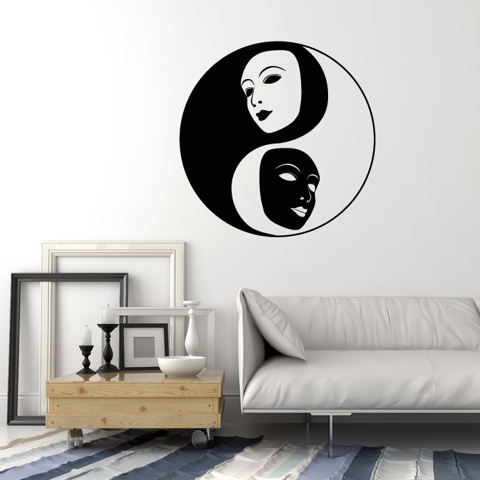 Vinyl Wall Decal Yin Yang Symbol Buddhism Face Masks Theater Stickers (3581ig)