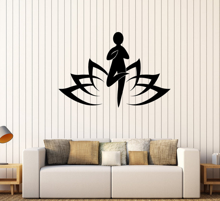 Vinyl Wall Decal Lotus Yoga Pose Meditation Room Hindu Hinduism Stickers Unique Gift (371ig)