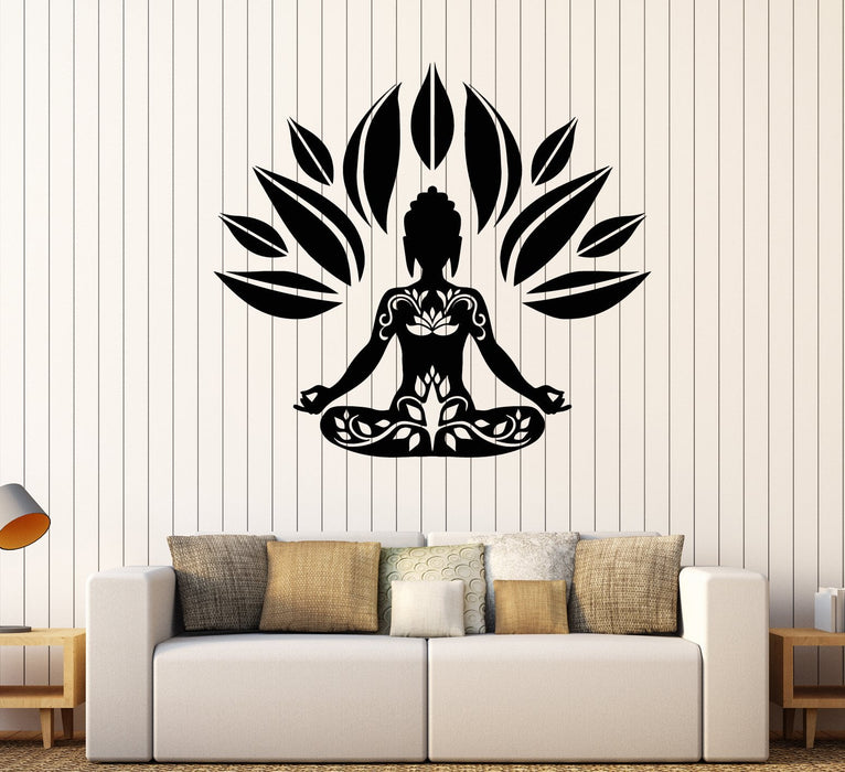 Autocollant mural en vinyle Bouddhisme Yoga Bouddha Lotus Pose Fleur Autocollants Cadeau unique (1672ig)
