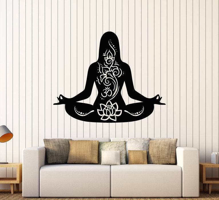 Vinyl Wall Decal Yoga Girl Meditation Lotus Pose Om Mantra Stickers Unique Gift (1604ig)