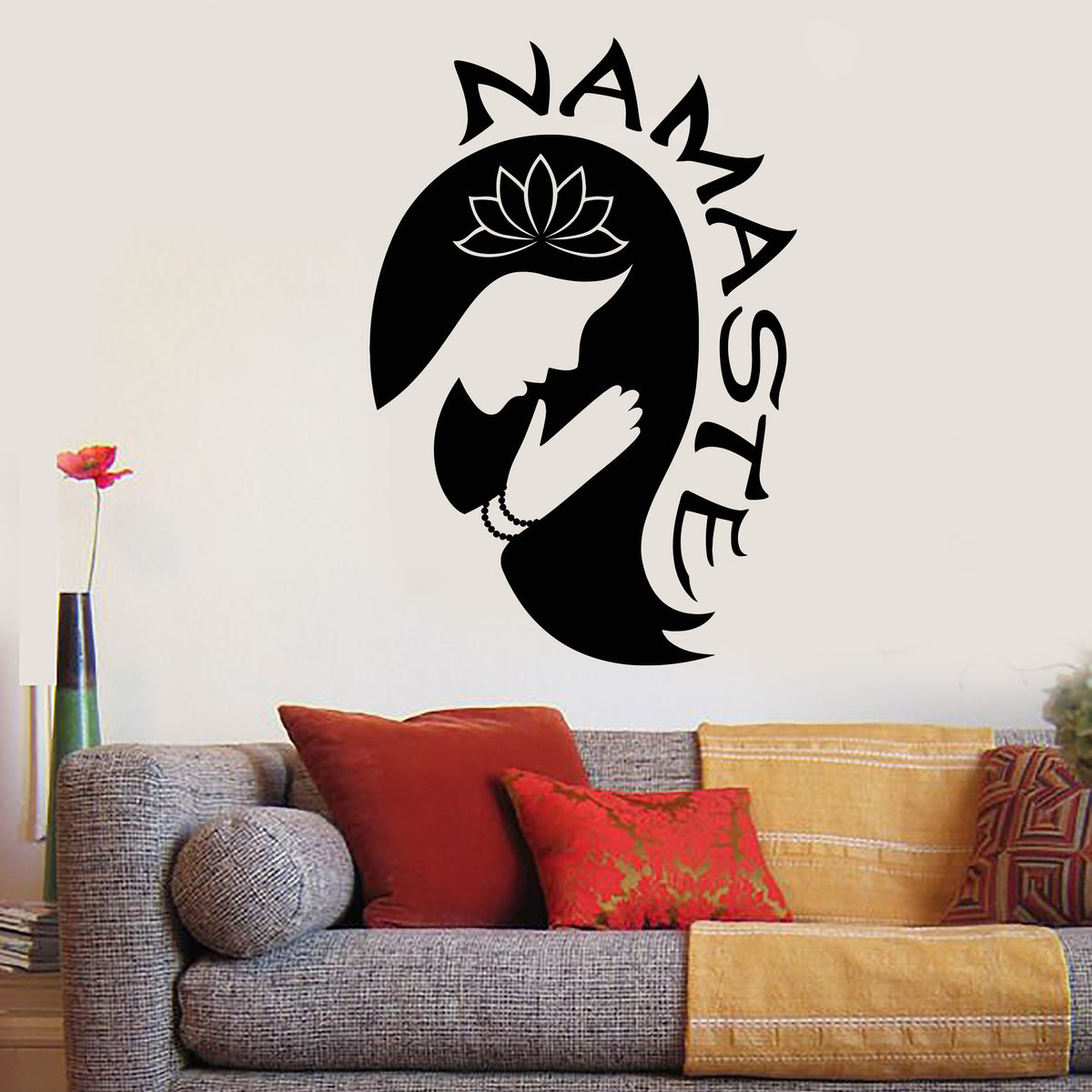 Vinyl Wall Decal Yoga Girl Namaste Lotus Flower Meditation Room Sticke ...