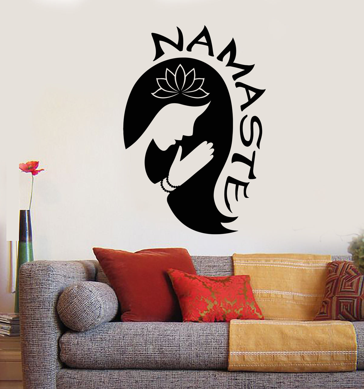 Vinyl Wall Decal Yoga Girl Namaste Lotus Flower Meditation Room Sticke ...