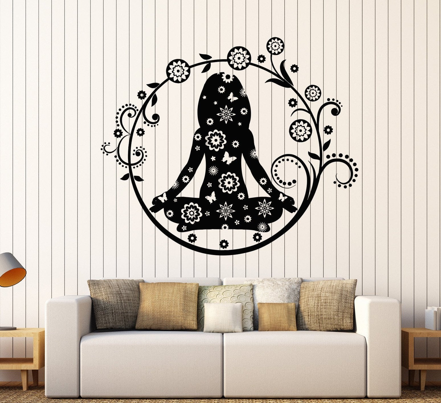 Vinyl Wall Decal Yoga Center Lotus Pose Woman Flowers Stickers Unique ...